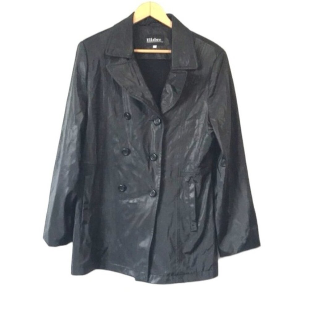 Ellabee double breasted black lightweight jacket nylon vegan size 10
